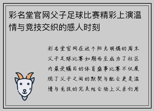 彩名堂官网父子足球比赛精彩上演温情与竞技交织的感人时刻